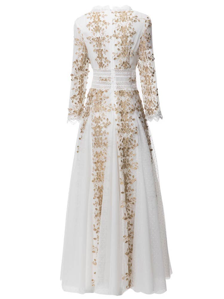 Productseeker – wholesale Gown – Women's – DR816L V-Neck Mesh Dress with Handmade Floral Embroidery3