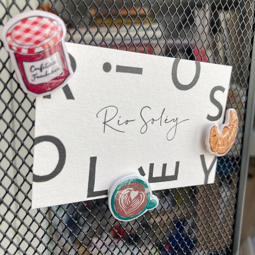 Rio Soléy - Wholesale Magnet - Handmade Mini Magnet Set - Matin Doux (Croissant, Coffee & Strawberry Jam)2