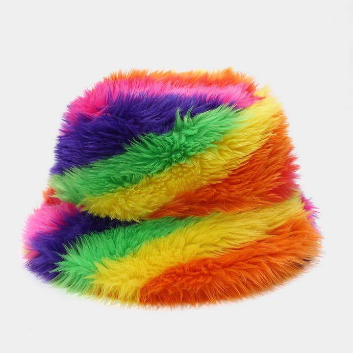 DOUBLJU - Wholesale Bucket Hat - Women's - UNIQUE TIE-DYE RAINBOW PLUSH FISHERMAN HAT_CWAH05062