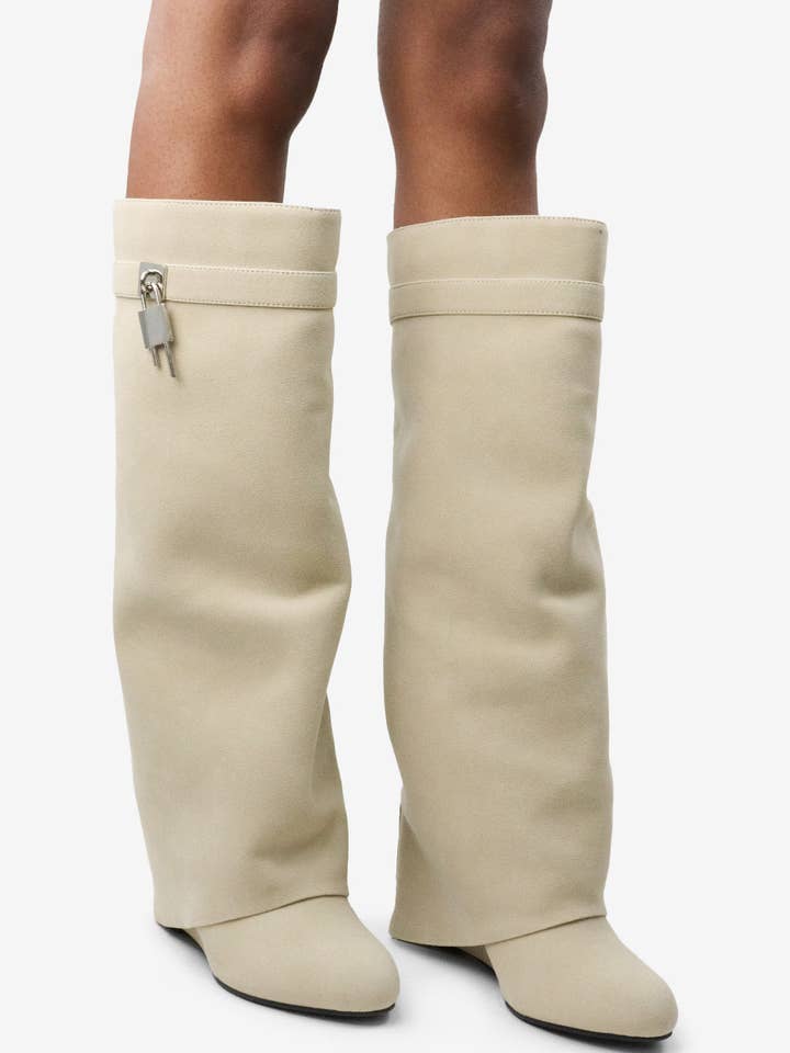 Lemonade Shoes - Wholesale Boots – Women’s - I AM THE ONE - Chic Knee-High Suede Boot w/ Lock Detail11