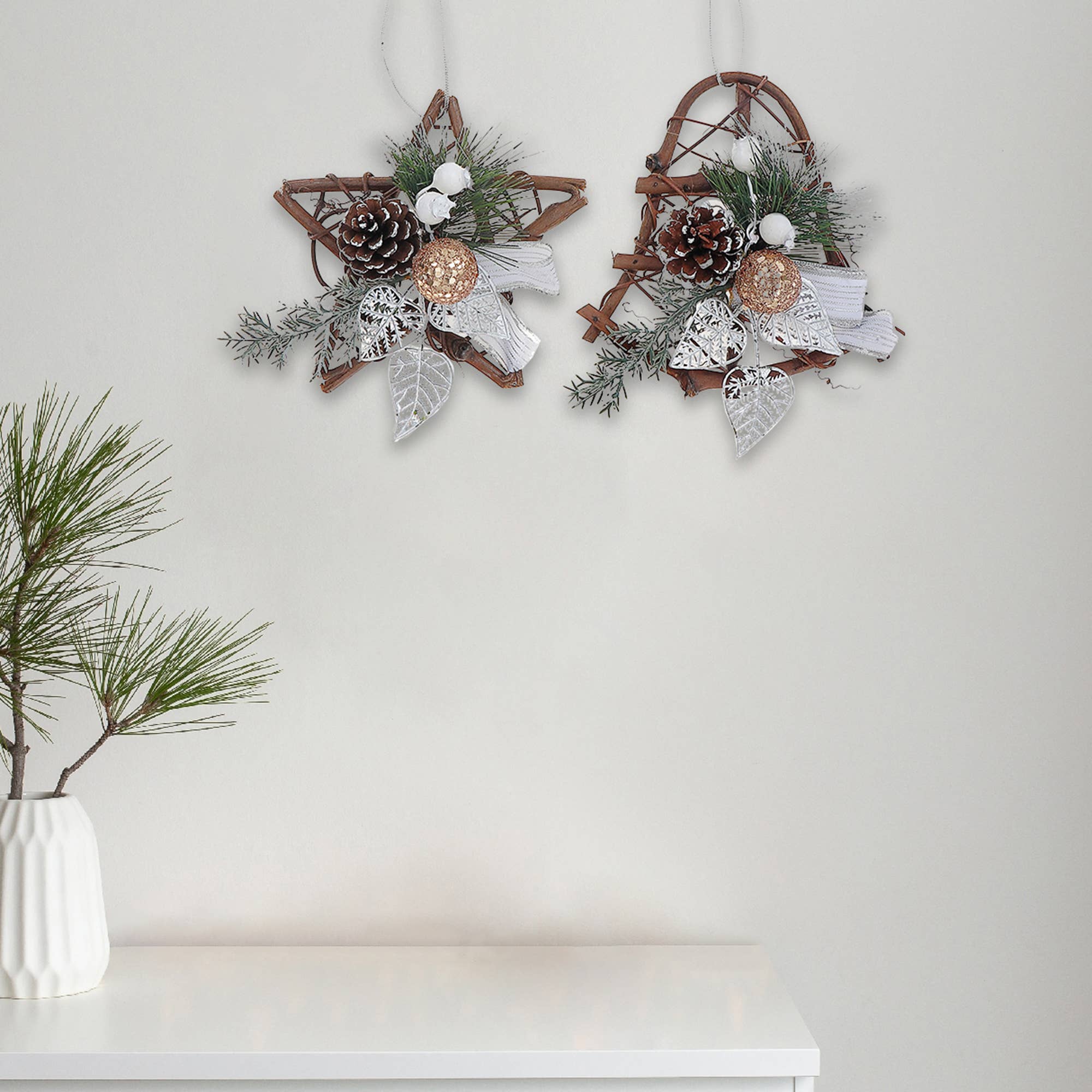 IH Casa Decor - Wholesale Ornament Set - 6" RATTAN WITH PINE CONE HANGING DÉCOR (ASSTD)1