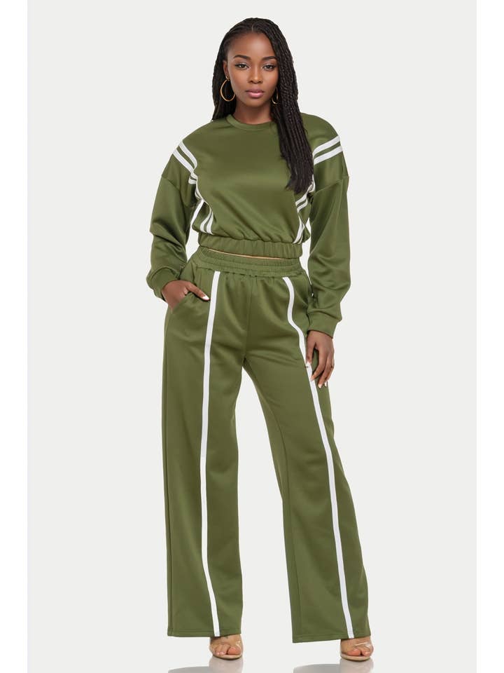 J2 FASHION - Wholesale Tracksuit - Women's - Two-Piece Track Set with Contrast Stripes