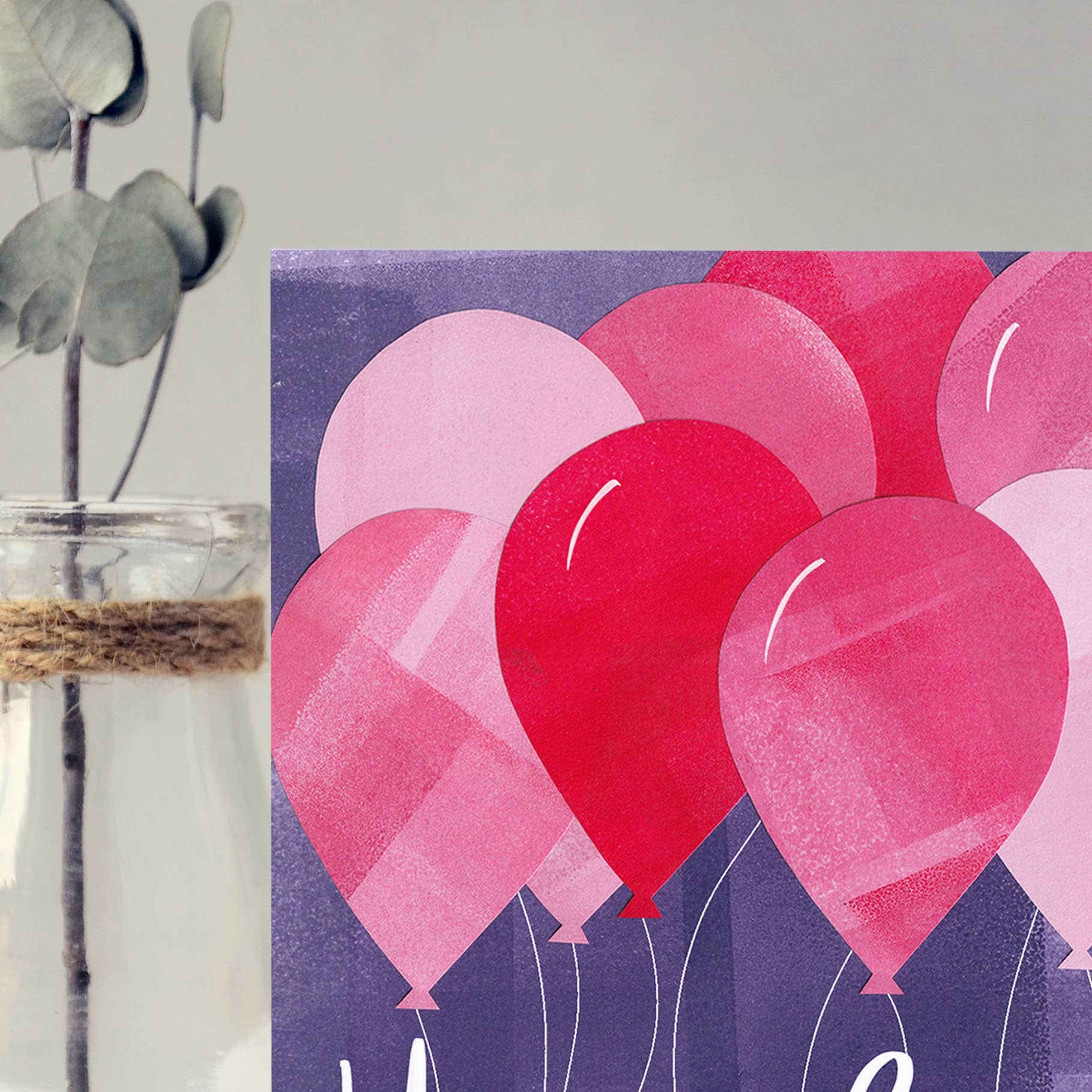 Fiona Clabon Illustration – wholesale Birthday card – Happy Birthday Pink Balloons Card1