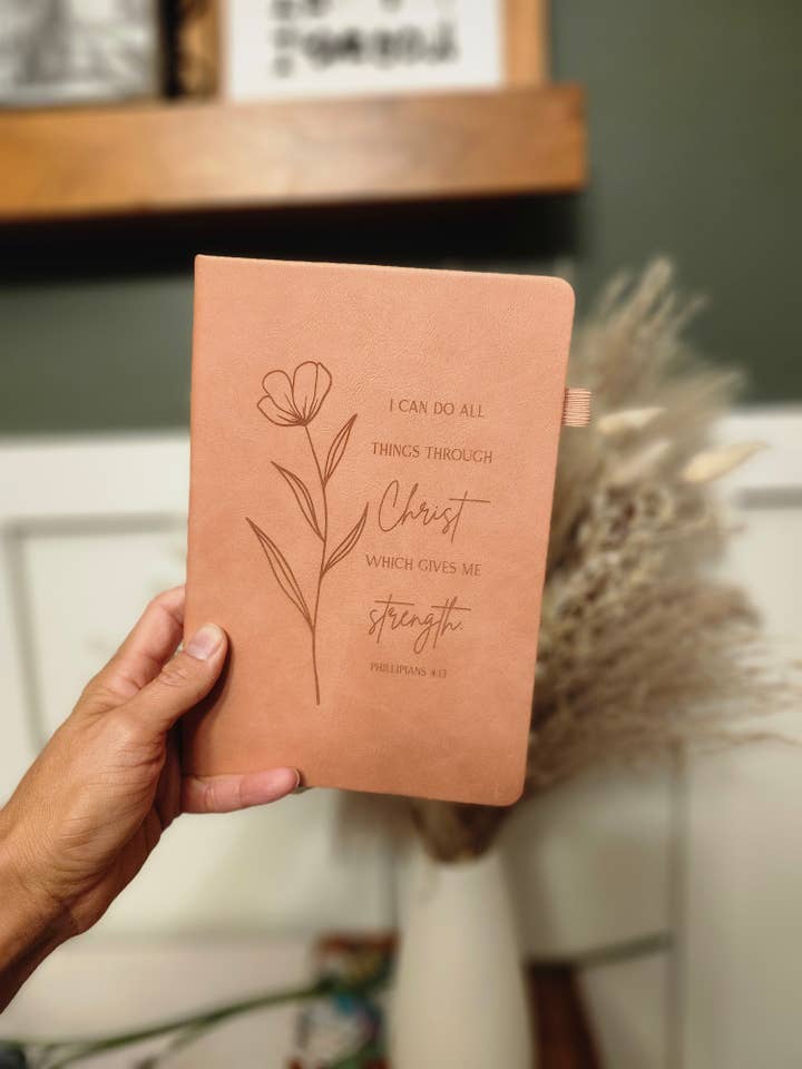 Engraved Leather Christian Journal: Philippians 4:13 for wholesale by All the Things MN
