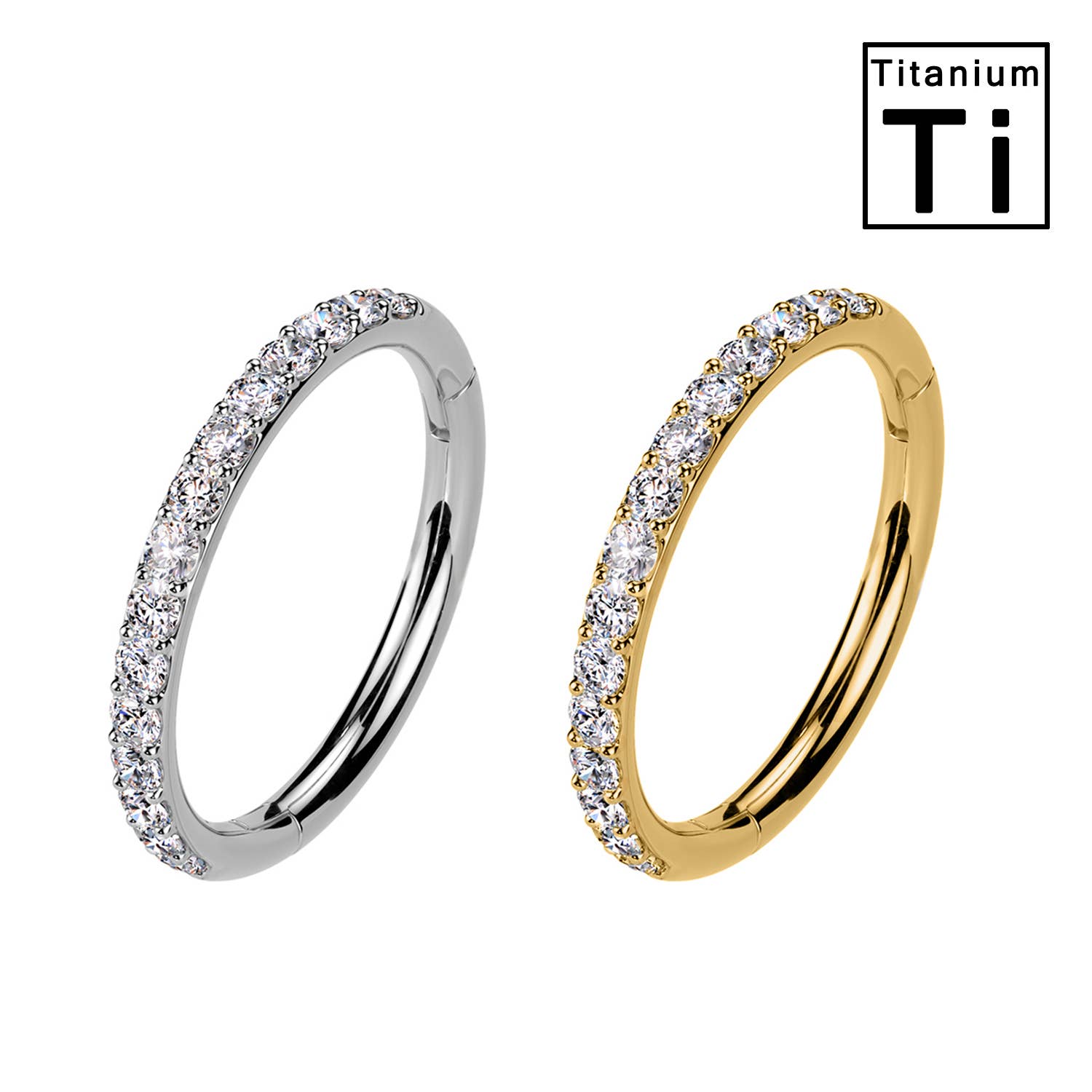 Awaken - Wholesale Oorringen - PWO-334 Titanium clicker piercing met kristallen1