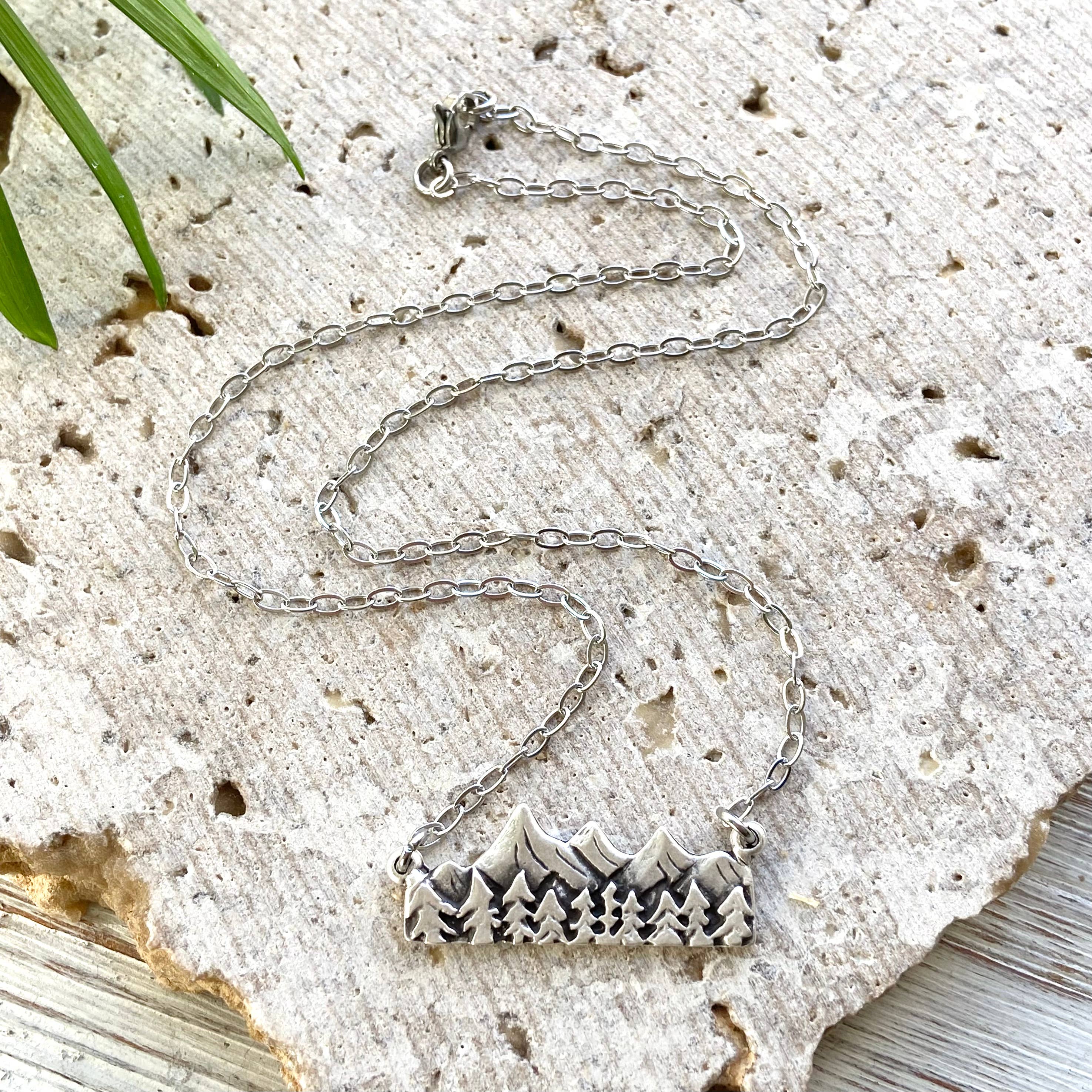 Wanderlust by VB&Co. – wholesale Pendant/charm necklace – Mountain tree necklace Alaska colorado Montana jewelry1