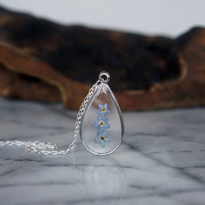 The Pretty Pickle - Wholesale Pendant/Charm Necklace - Forget Me Not Flower Necklace- Silver Plated2