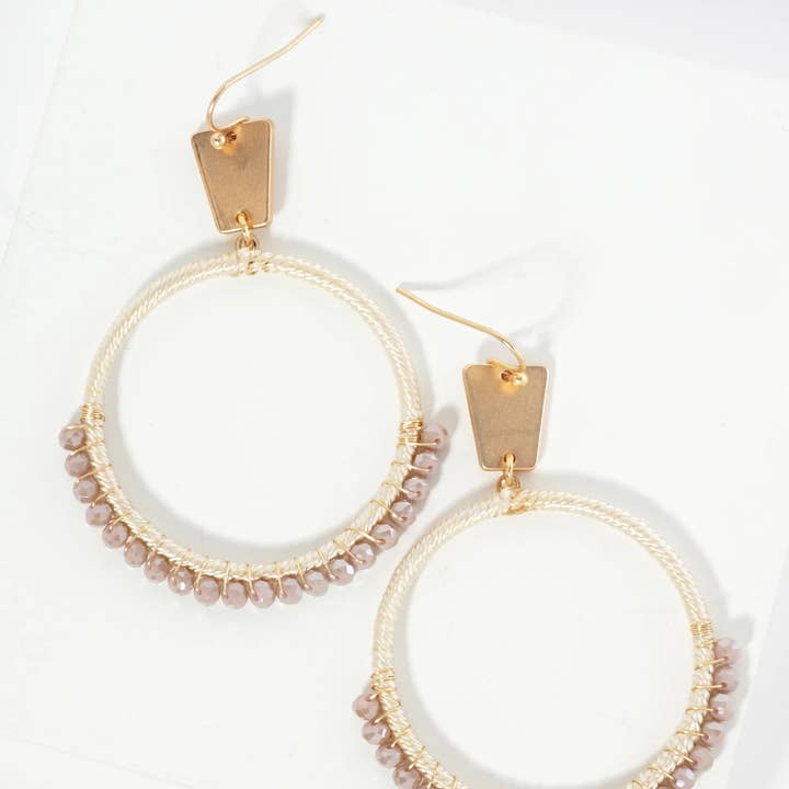 Wild Honey - Wholesale Dangle Earrings - Thread And Glass Beads Wrapped Circle Drop Earrings4