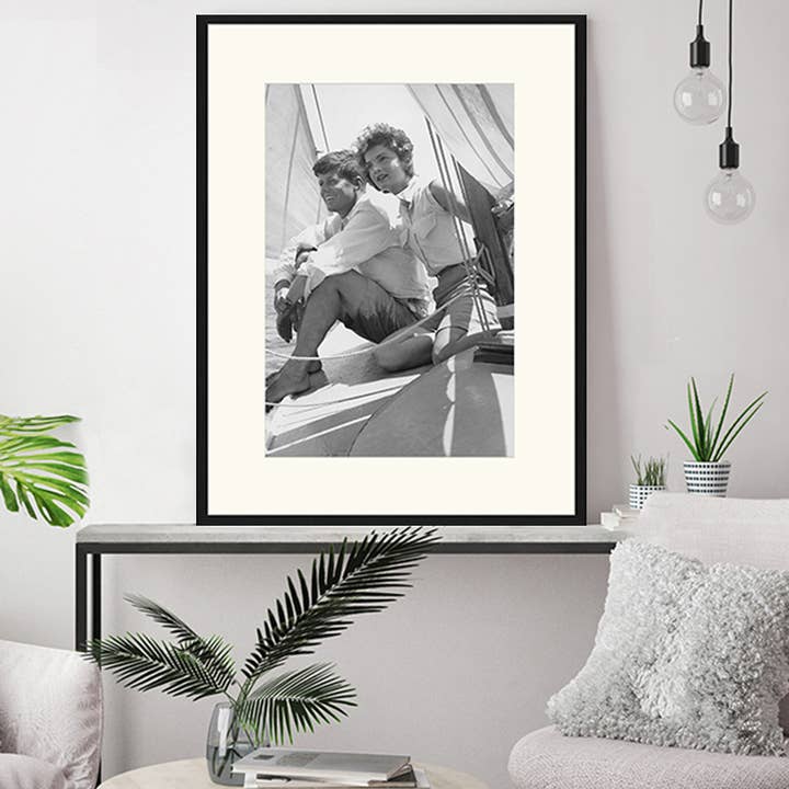 Black John and Jackie Kennedy image. Wall art print with frame. for wholesale on Faire12