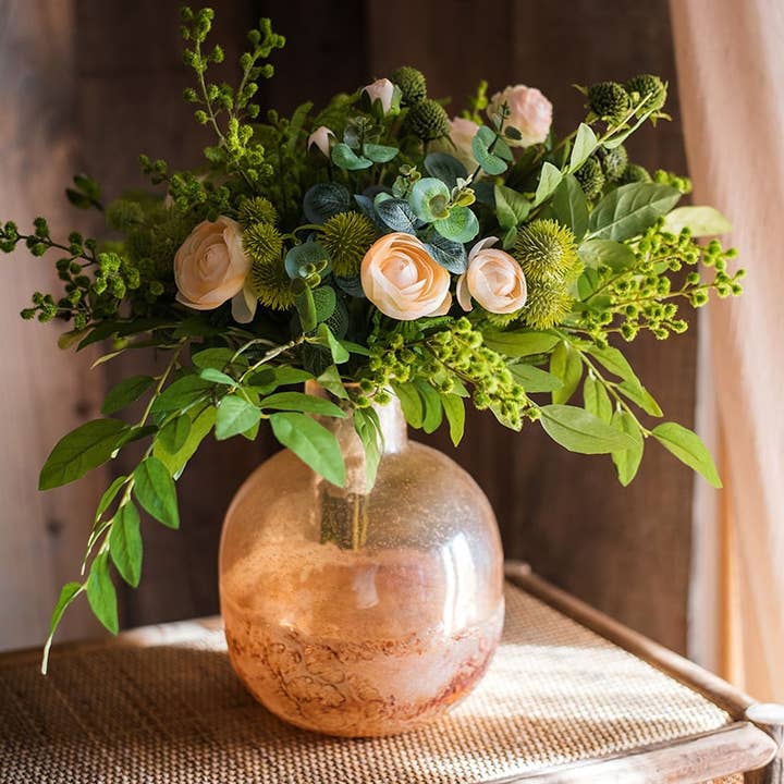 Rustic Reach - Wholesale Vase - Hand Blown Bubble Glass Bud Vase Amber