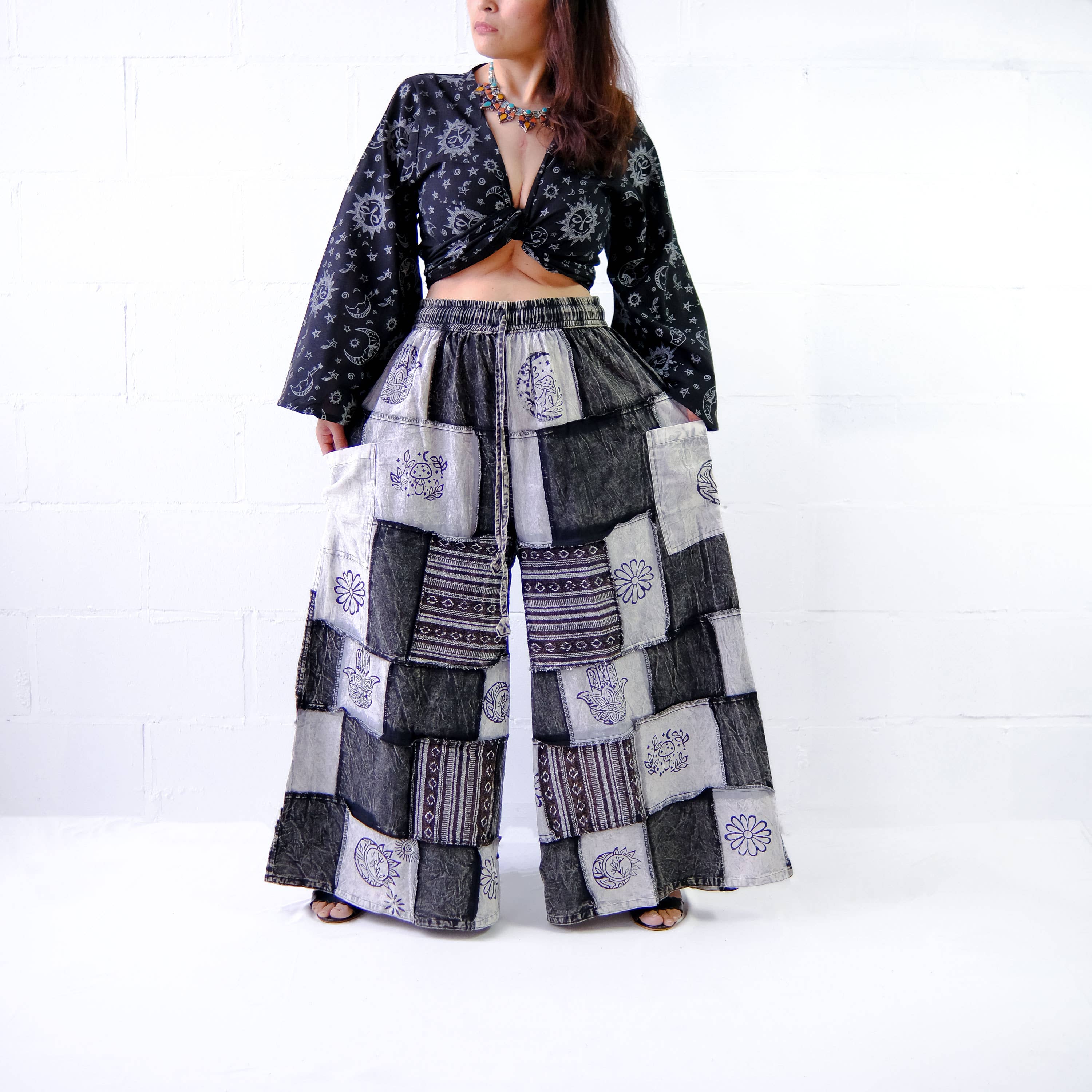 Karma Nepal Crafts - Wholesale Pants - Women's - Cotton Patchwork Wide Leg Boho Pants0