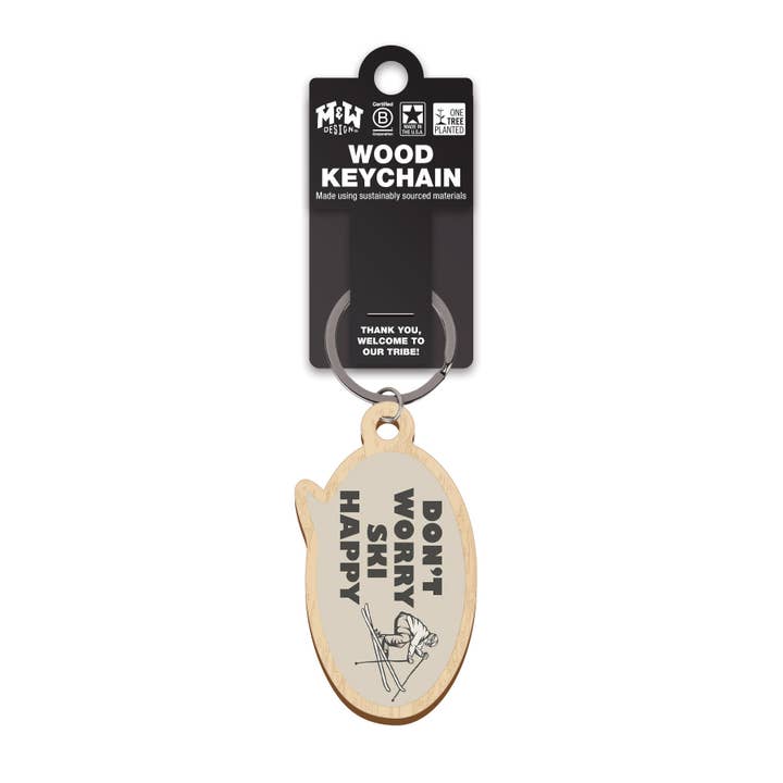 Don't worry ski happy - Keychain for wholesale by WitWords by M&W Design Co.