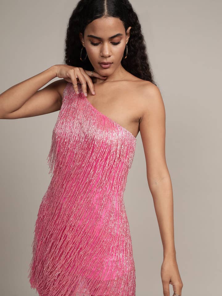 Athena Pyntet Lyserød Frynse Minikjole for engroshandel hos Lace & Beads