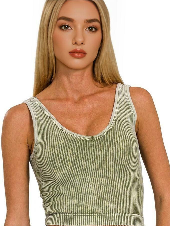 42POPS - Wholesale Tank Top - Women's - `.WASHED RIB CROP V-NECK TANK w/ removable bra0
