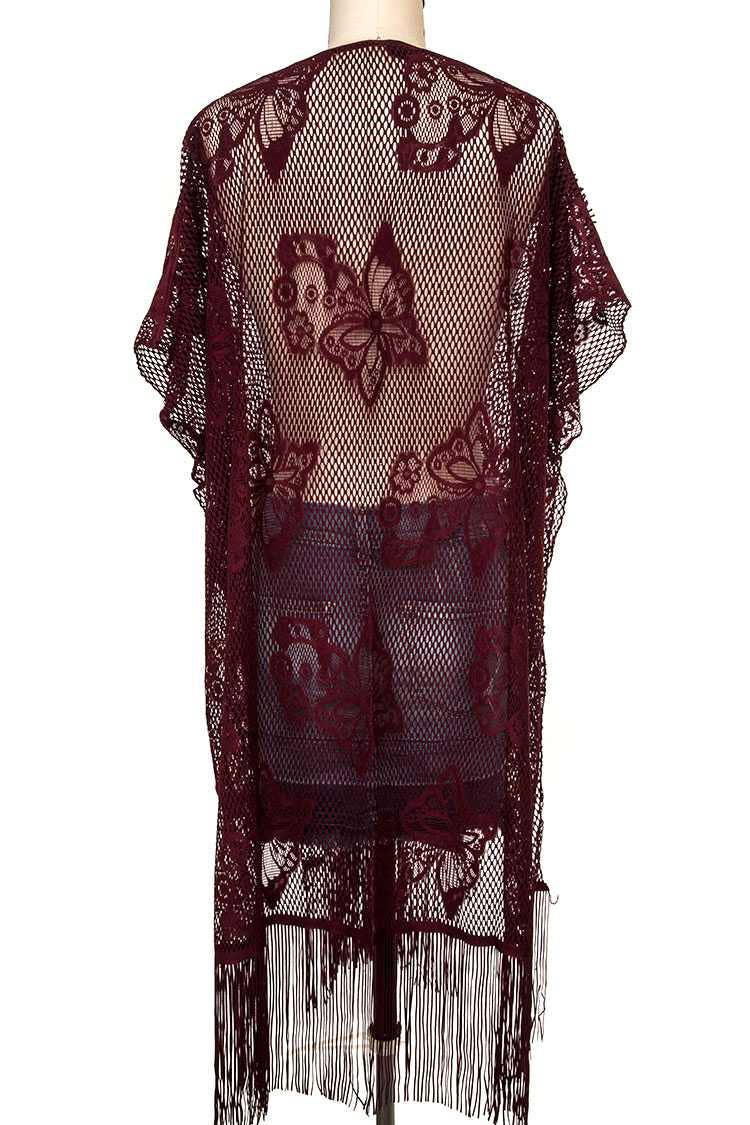 Artini Accessories - Wholesale Kimono - Women's - Open Knit Fringe Lace Kimono Cardigan4