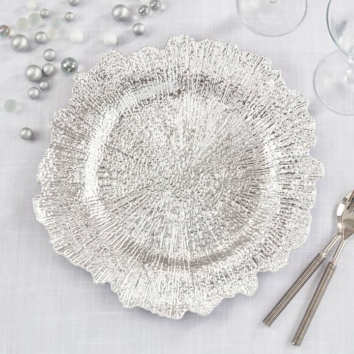 Silver Starburst 14" Charger Plate for wholesale by Fennco Styles