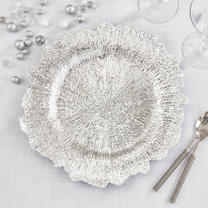 Silver Starburst 14" Charger Plate  for wholesale by Fennco Styles