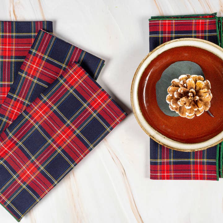 Dot and Army - Wholesale Dinner & Cloth Napkin - Red Tartan Cloth Napkins, set of four  1