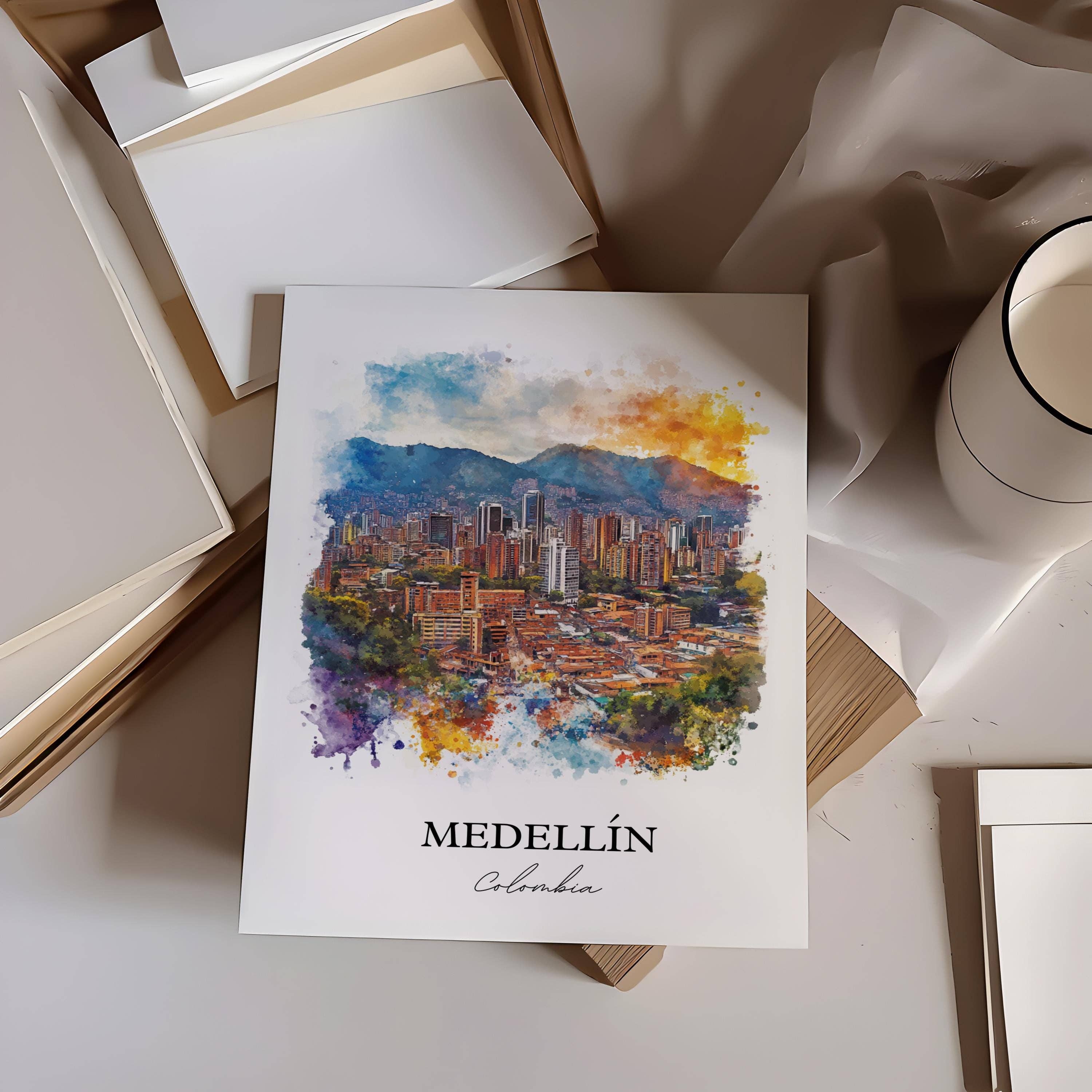 Premium Travel Art - Wholesale Art Print - Medellín Wall Art, Colombia Print, Colombia Watercolor Art, Medellín Colombia Gift, Travel Print, Travel Poster, Housewarming Gift5