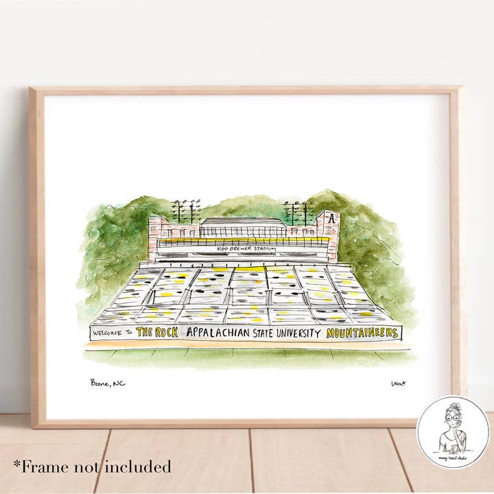 Boone, North Carolina - College Stadium. Konstaffisch för wholesale av Messy Heart Studio