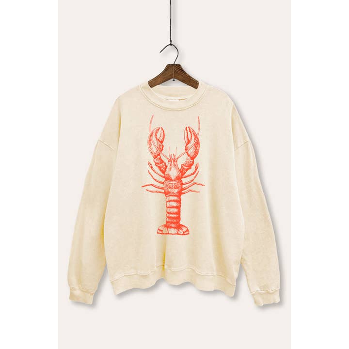 *BEST SELLER* FRESH LOBSTER GRAPHIC MINERAL WASH SWEATSHIRT for wholesale by VINTAGE POINT USA