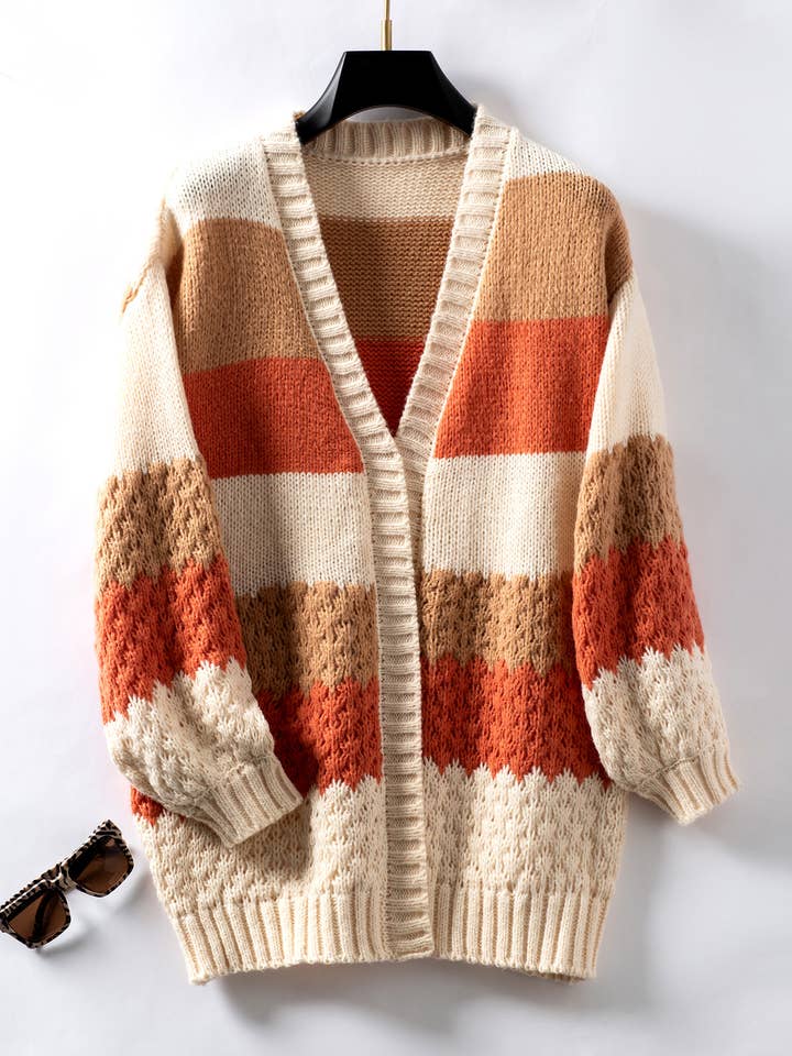 Lily Clothing - Wholesale Cardigan - Women's - STRIPED SWEATER CARDIGAN IN CONTRASTING COLORS6