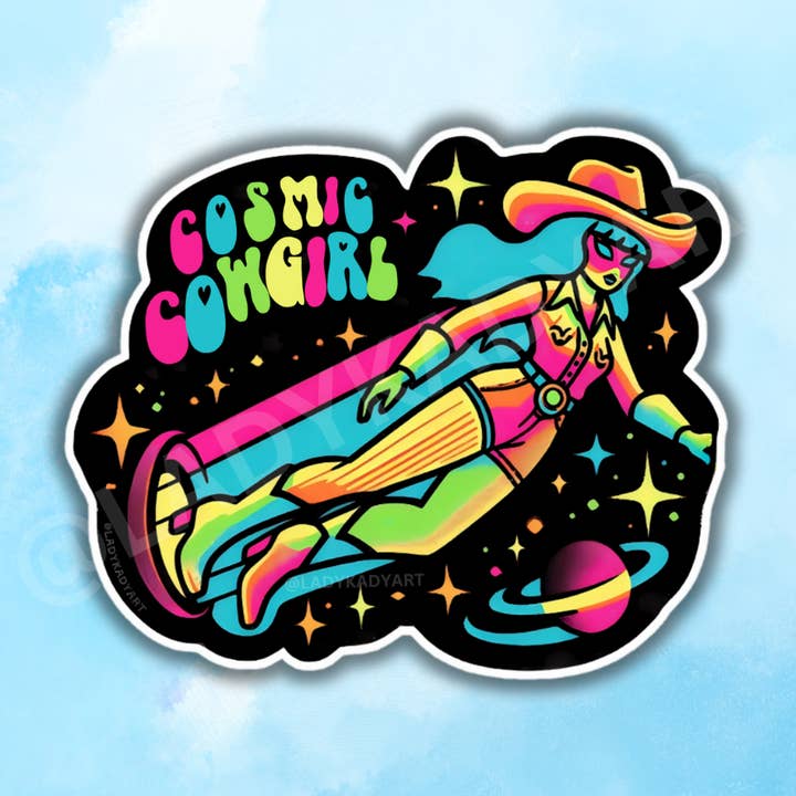 Cosmic Cowgirl Sticker, Retro Space Cowgirl Gift, Trippy for wholesale by Lady Kady Art