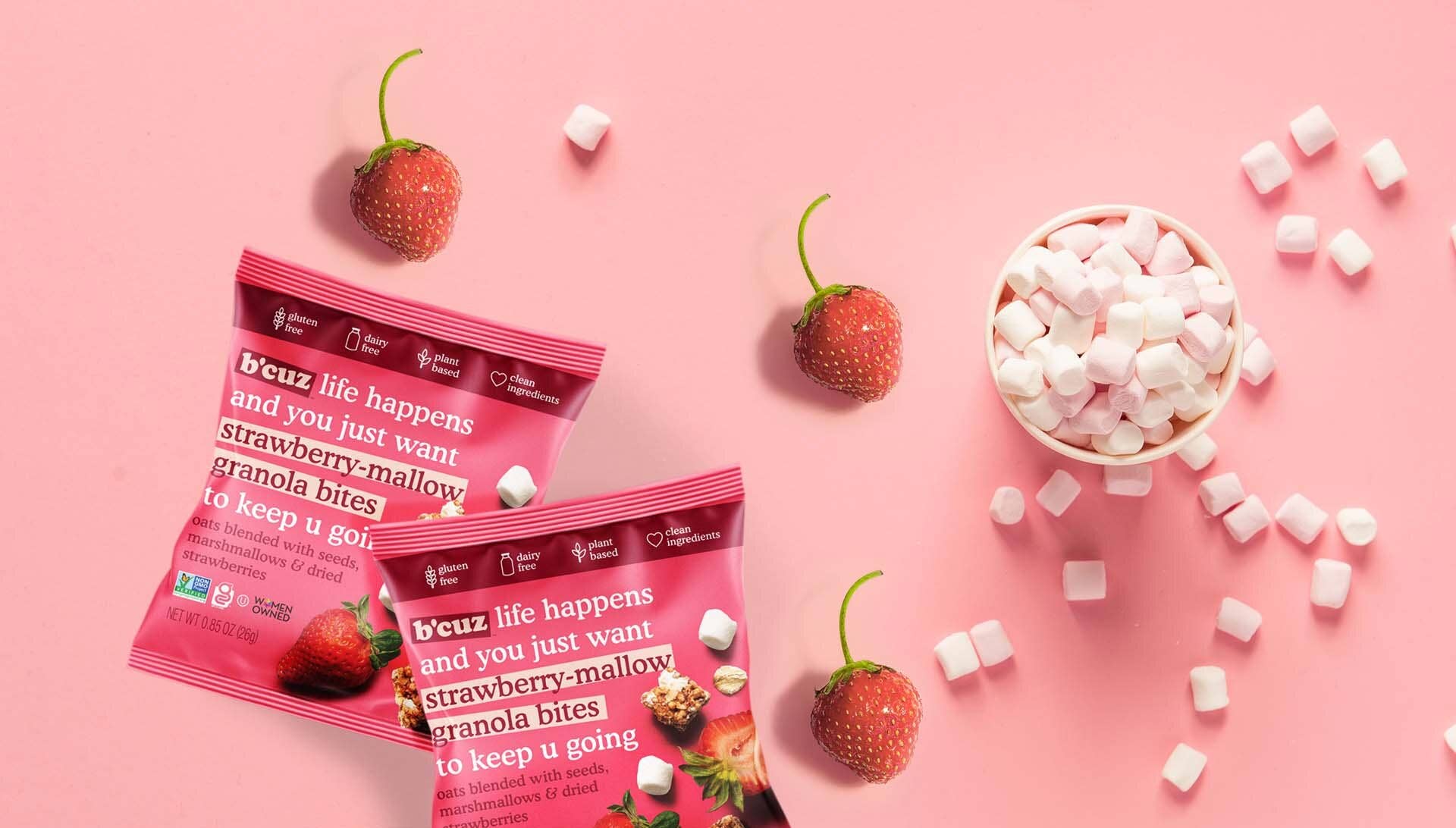 Bcuz Snacks - Wholesale Granola - Strawberry Mallow Granola Bites 1oz. 24 pack2