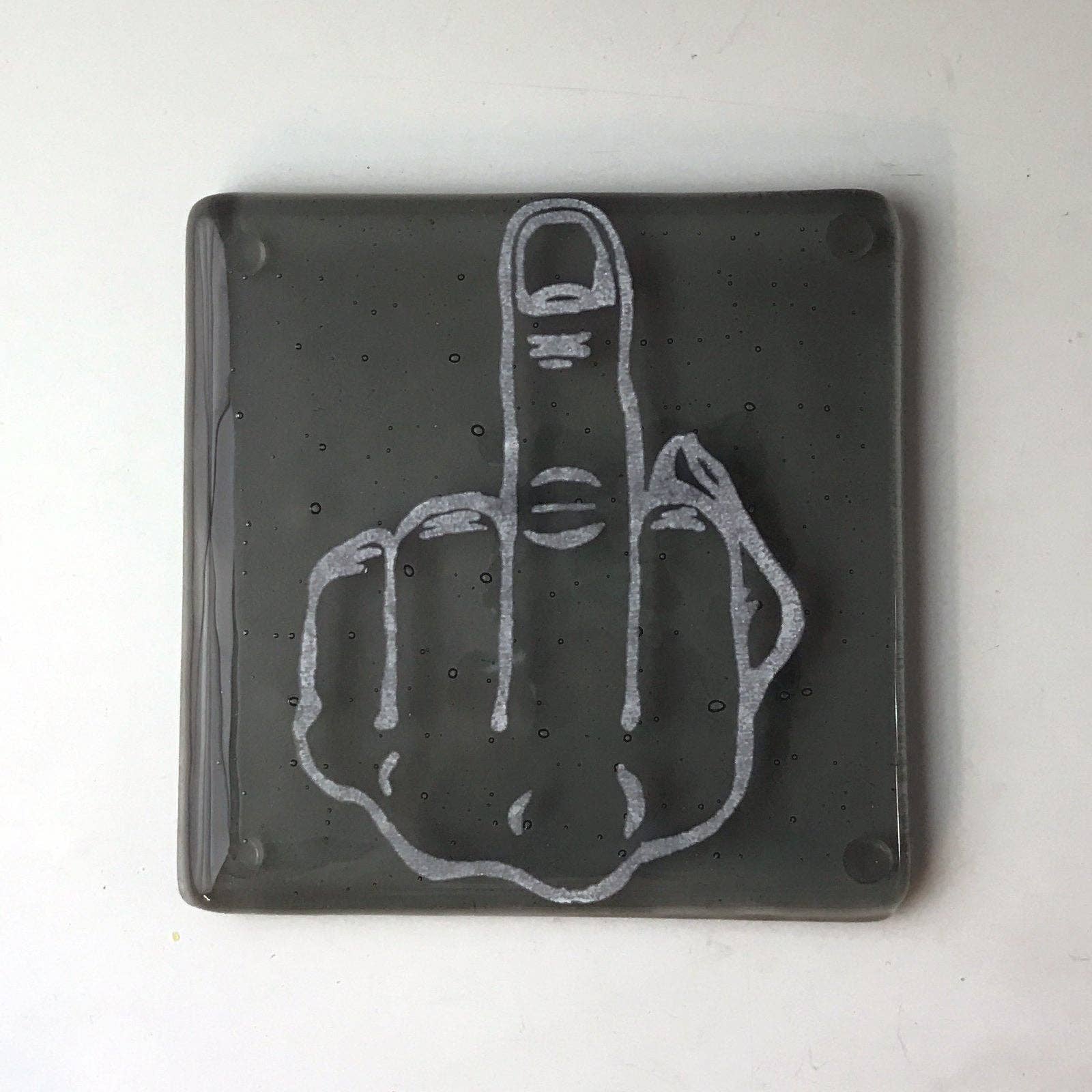 Kiku Handmade | Contemporary Fused Glass Home Goods - Wholesale Coasters - Middle Finger Fused Glass 4" Single Coaster0