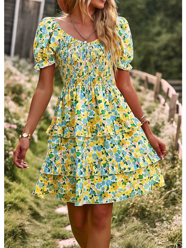 Miss Sparkling - Wholesale Dress - Women's - Floral smocked off shoulder dress0