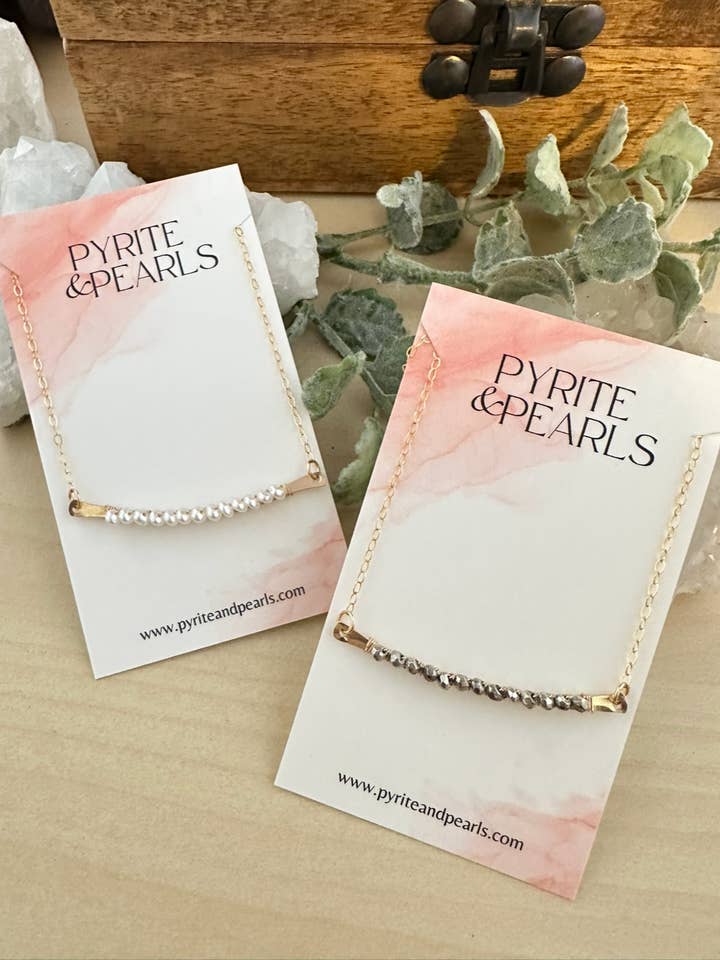 Wire wrapped gemstone bar necklace for wholesale by Pyrite and Pearls