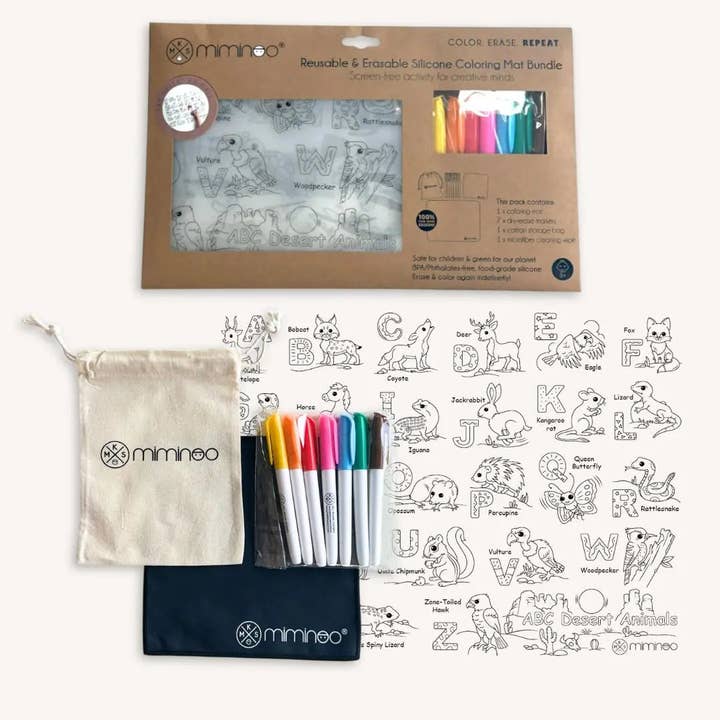 Silicone Reusable Coloring Mat & Markers Set - Desert Animals ABC for wholesale by Miminoo