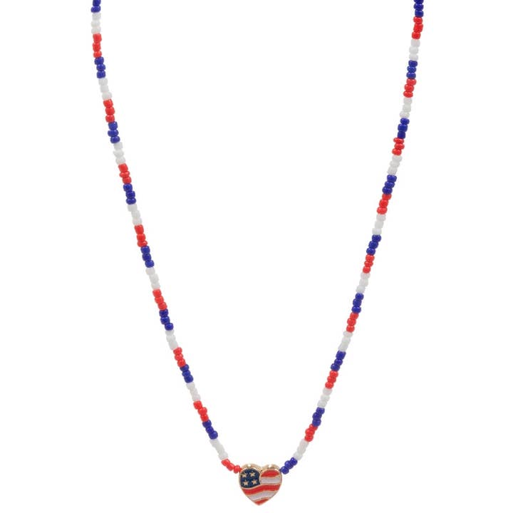 MUL American Heart Flag Beaded Short Necklace for wholesale on Faire