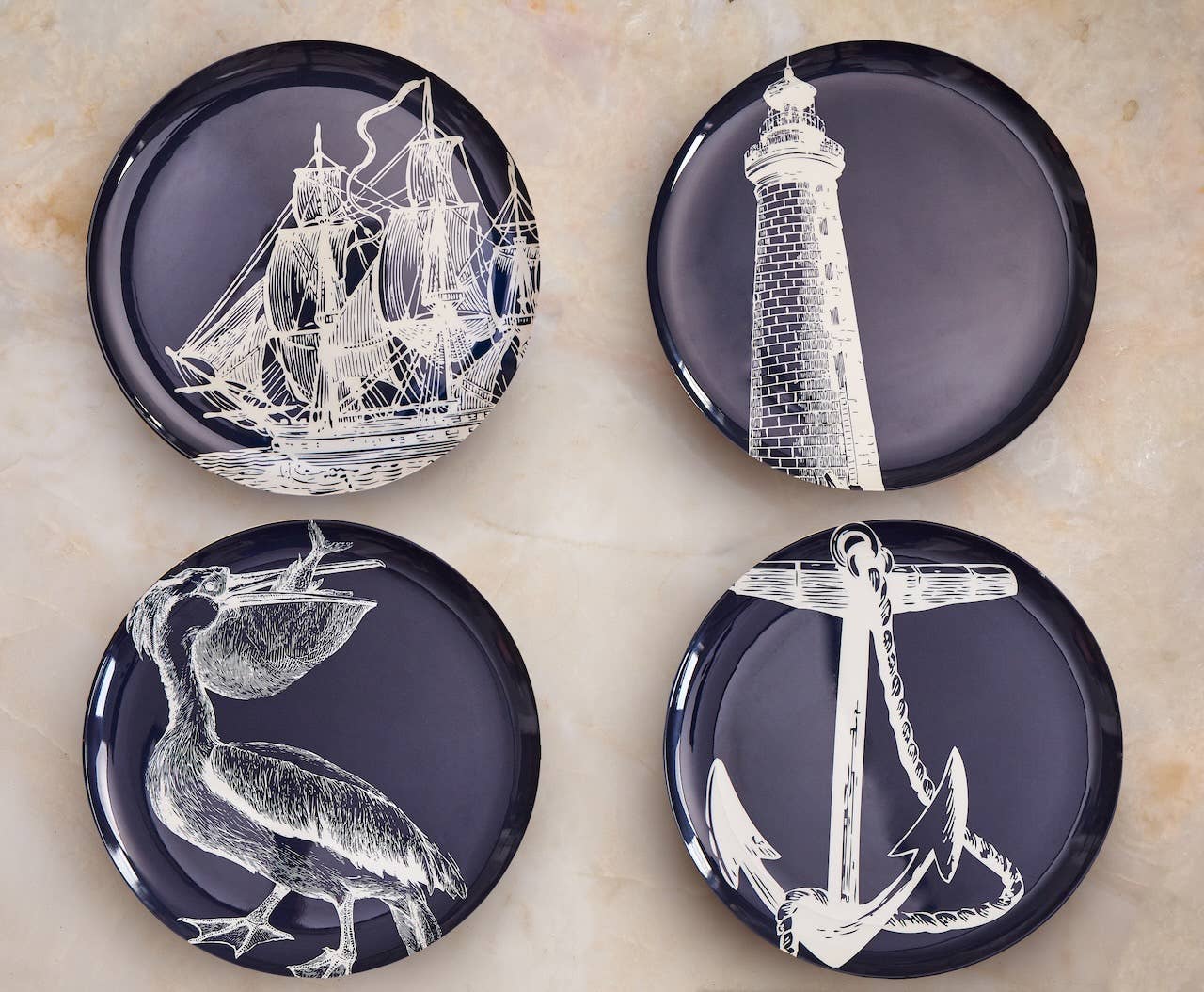 THOMASPAUL - Wholesale Dinner Plate - Scrimshaw Dinner Plates Set of 44