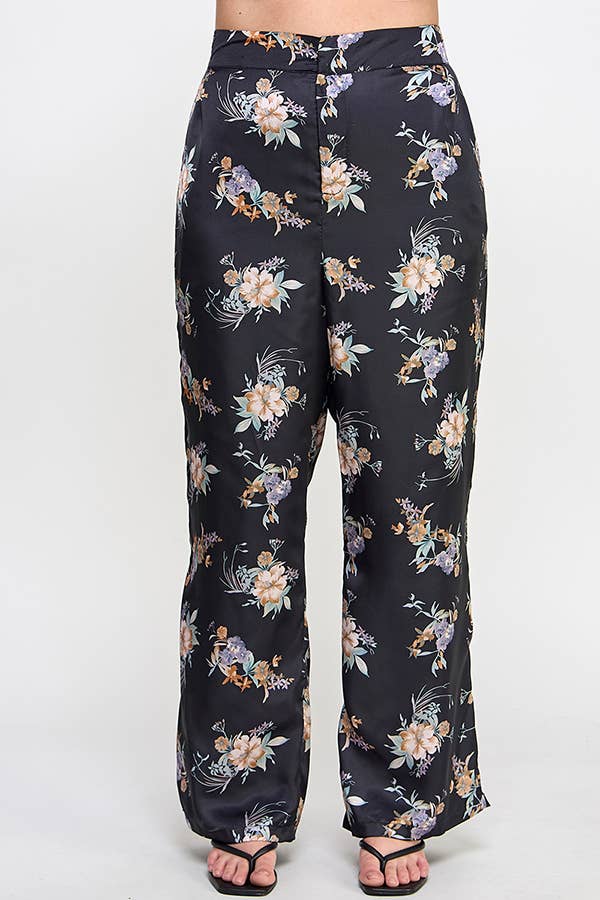 Haute Fox Plus Size & Contemporary - Wholesale Broek - Dames - Plus Size Satijnen Bloemenbroek SS2391P-P2