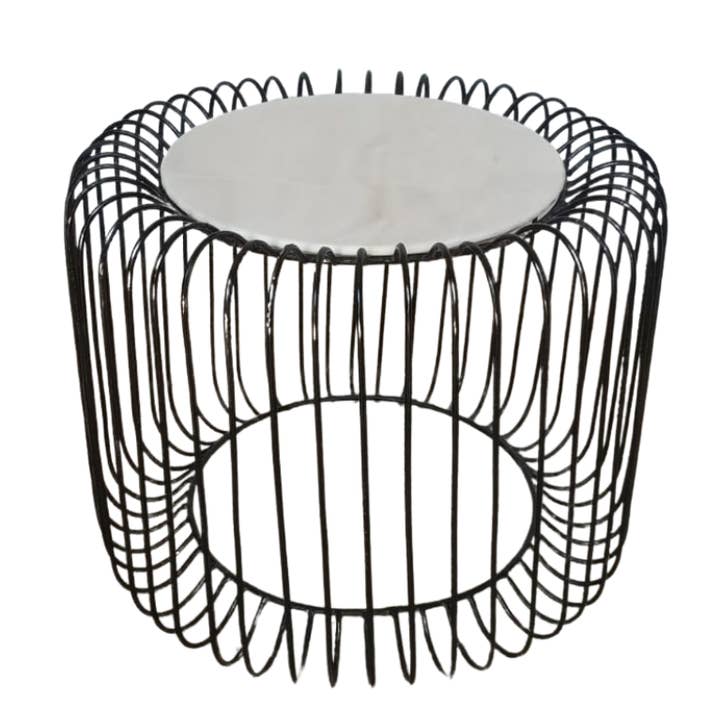 Kalu Creations Modern Table in Black Iron and White Marble – Ø 40 cm H 45.5 cm | Design Furniture for Living Room, Entrance, and Lounge for wholesale by Kalu Creations