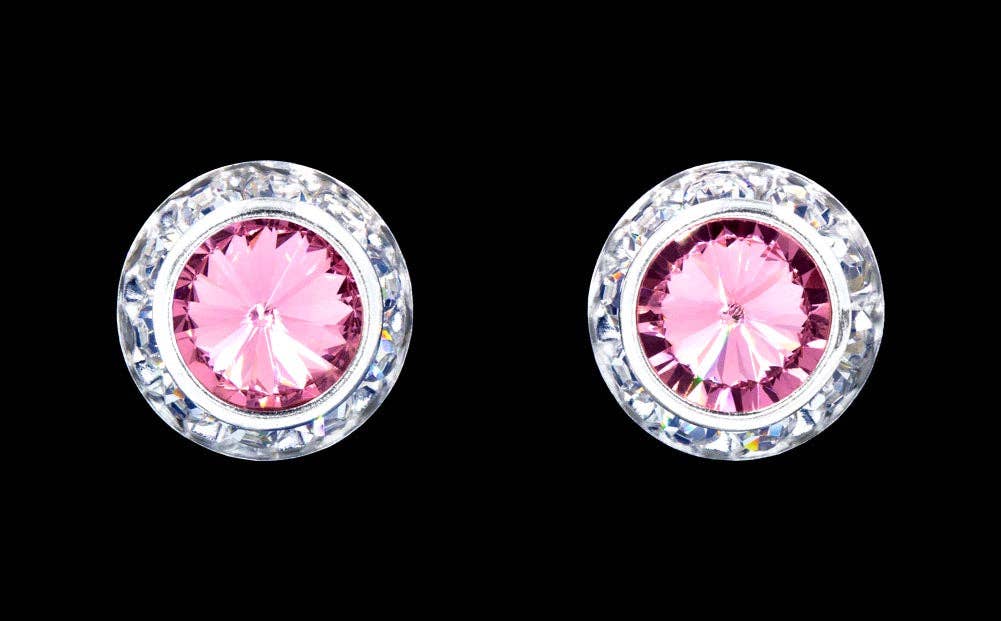 Bridal Store Jewelry - Wholesale Stud/Post Earrings - #12536 Light Rose 13mm Rondel with Rivoli Button Earrings