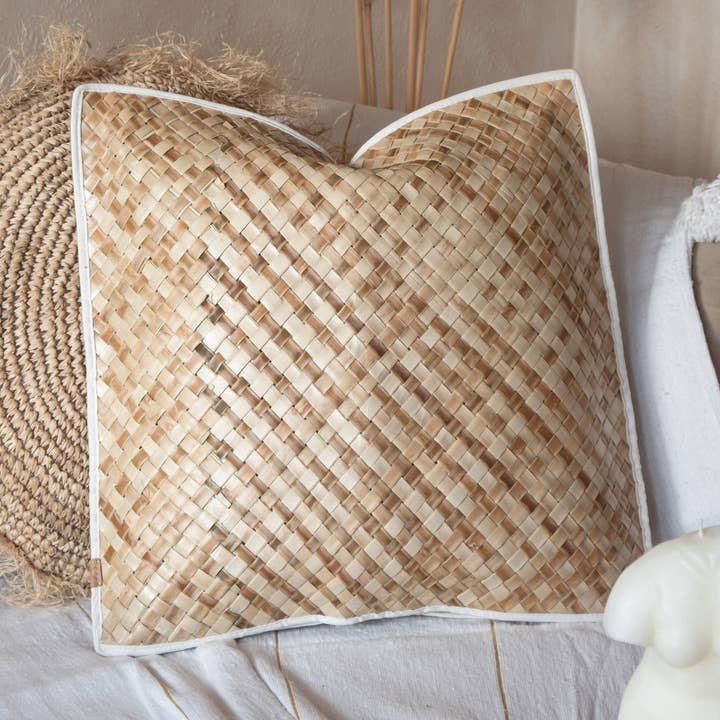 Moanna Collective – Engroshandel Pyntepudebetræk – Lattice Boho & Naturlig Græs Pudebetræk0