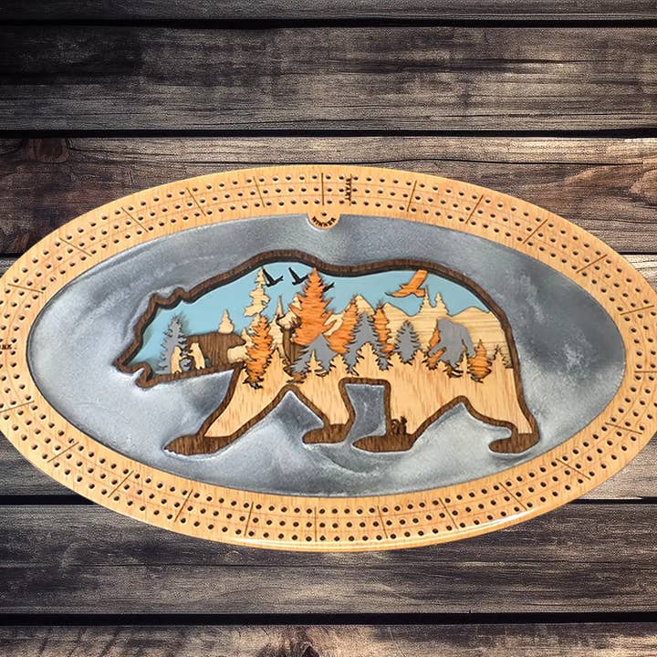 Premium Bear Cribbage Board for wholesale by RJS Engraving & Design