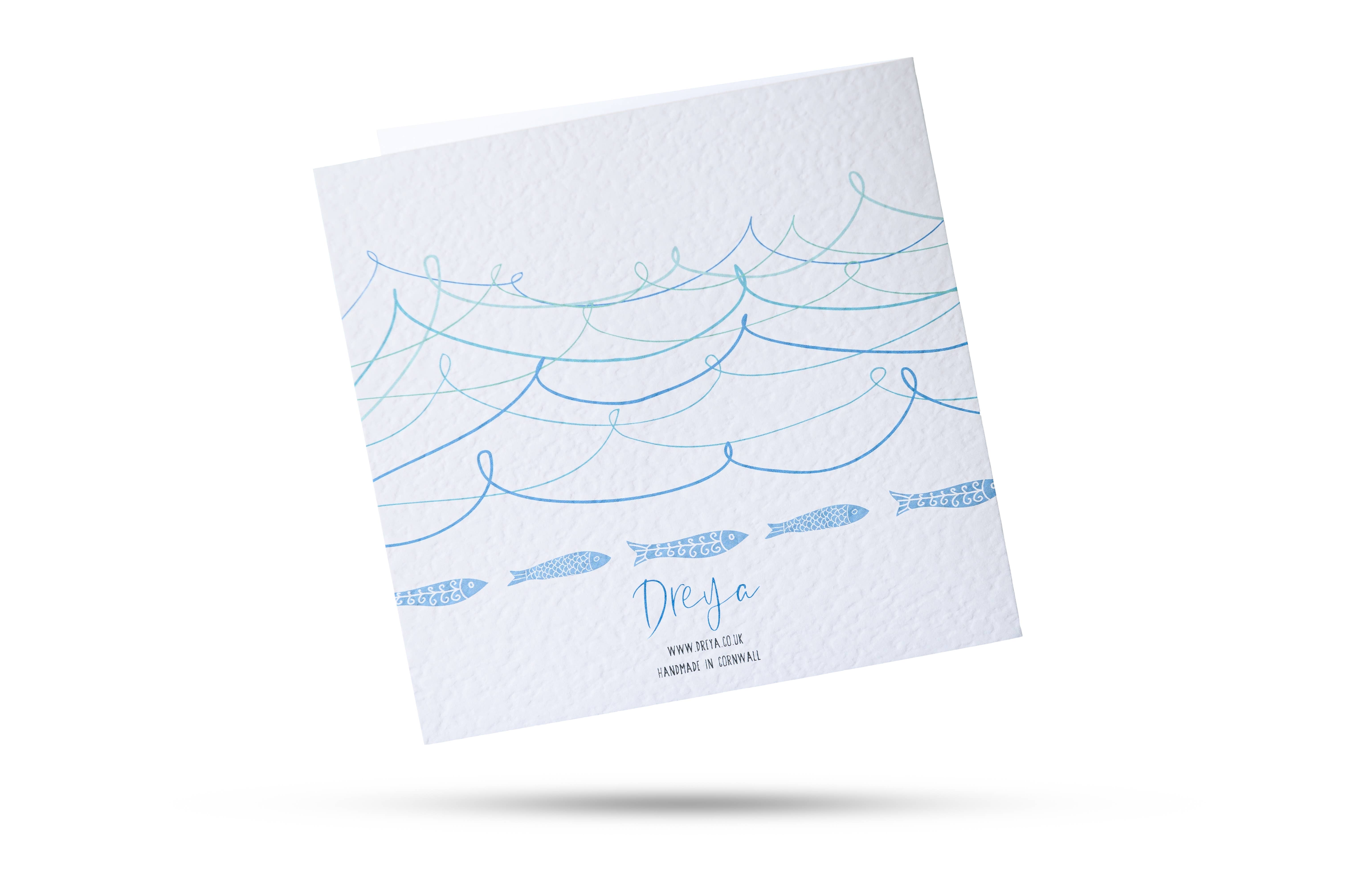 Dreya Glass - Wholesale Everyday Greeting Card - CUSTOM Seafoam (Fish & Wave) Greeting Card With Fused Glass1