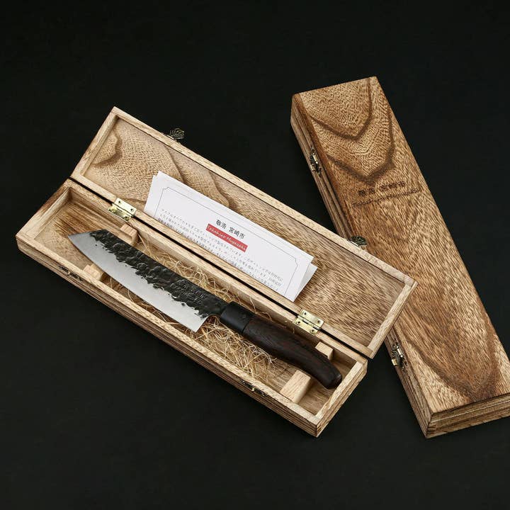 MIYAZAKI - Santoku Bocho Okii 7 inch -hand forged,wenge hand for wholesale by Ed Mahony