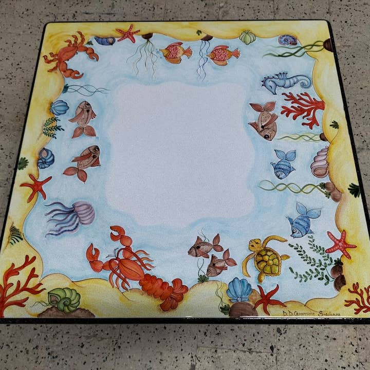 DD Ceramiche Siciliane - Wholesale Coffee Table - Square Table Marine Nature Decor – Decorated Lava Stone