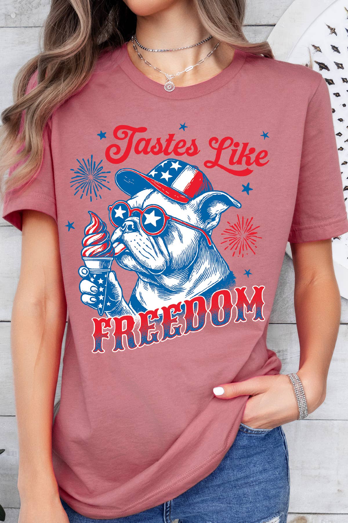 Amused by Blue - Wholesale Screen Printed T-Shirt - Women's - Women Freedom Dog Graphic Print Short Sleeve Top2