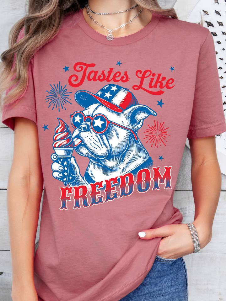 Amused by Blue - Wholesale Screen Printed T-Shirt - Women's - Women Freedom Dog Graphic Print Short Sleeve Top2