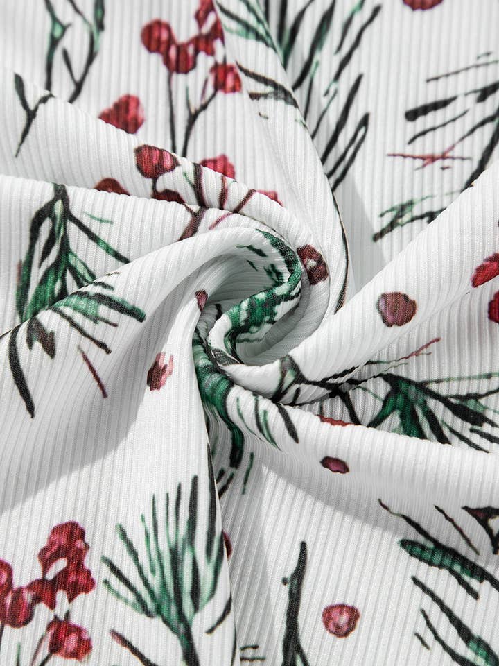 White LALALOO Christmas Holly Top and Pants Lounge Set for wholesale on Faire6