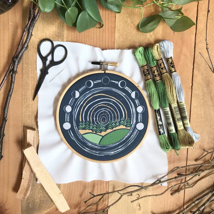 Tangled Up In Hue - Wholesale Embroidery/Cross Stitch Supplies - DIY Stitch Kit - Moon Over Midwest - Embroidery Kit