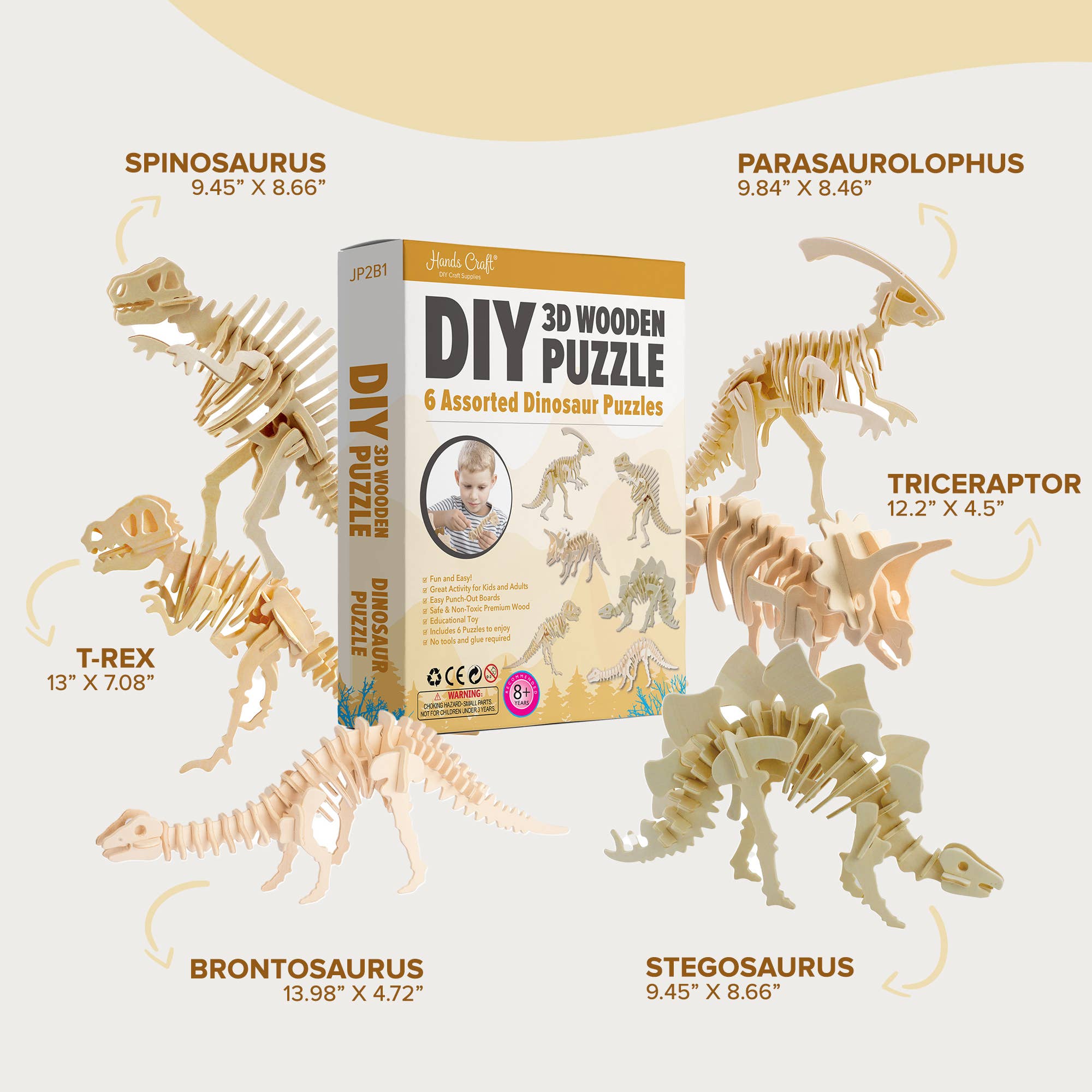 Hands Craft - Wholesale Puzzle - Kids - 3D Wooden Puzzle Bundle Pack: Dinosaur1