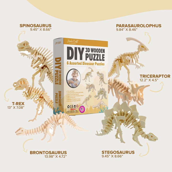 Hands Craft - Wholesale Puzzle - Kids - 3D Wooden Puzzle Bundle Pack: Dinosaur1