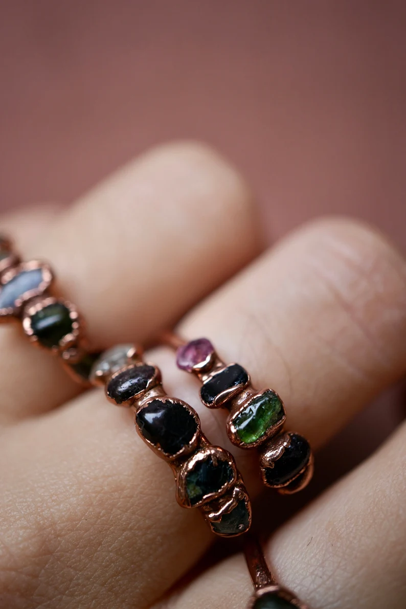 Daddy Daughter Jewelry - Wholesale Multi-Stone Ring - Multi-Colored Tourmaline Ring || Copper Crystal Ring ||1