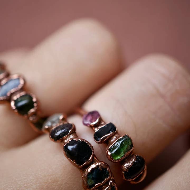 Daddy Daughter Jewelry - Wholesale Multi-Stone Ring - Multi-Colored Tourmaline Ring || Copper Crystal Ring ||1